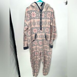 Kinsey fleece, PJs size medium, pink, and gray with hood and ears‎